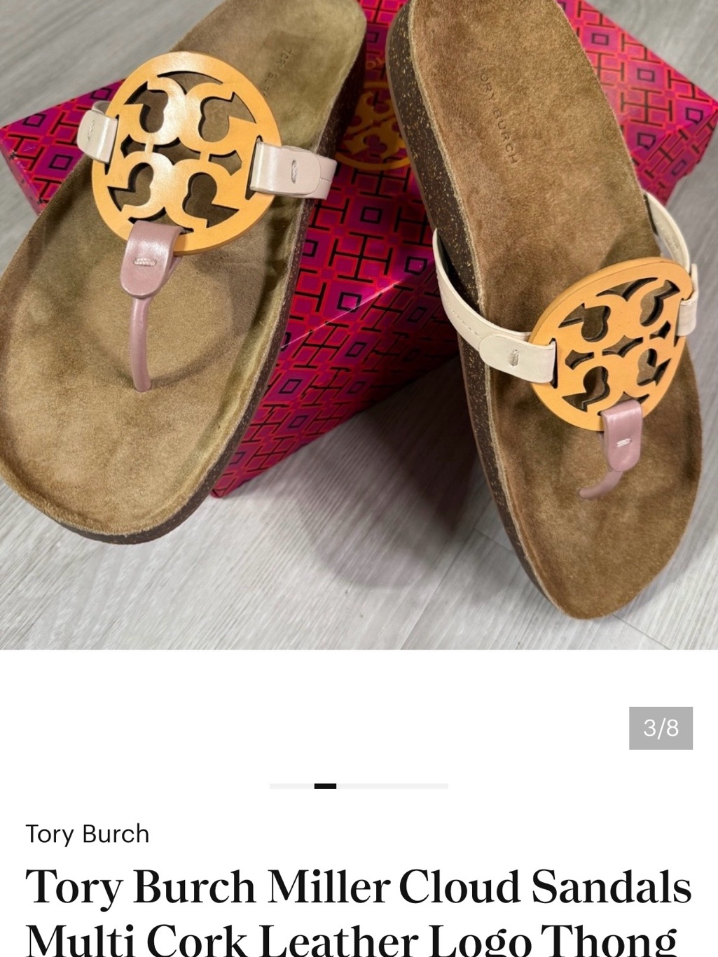 Tory Burch Miller Cloud Sandals Multi Cork Leather Logo
